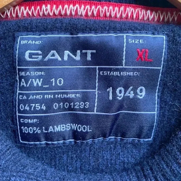 GANT Crew Neck Lambswool Navy Striped Sweater Padded Elbows Sz Large - Picture 3 of 16